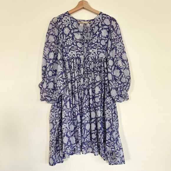 Daughters of India Kyra Mini Dress Blue Iris Floral Boho Medium - Picture 3 of 8